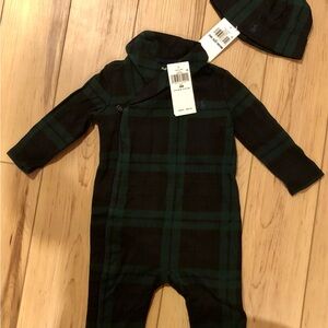 Polo by Ralph Lauren Green and Black Plaid Kids One Piece Romper